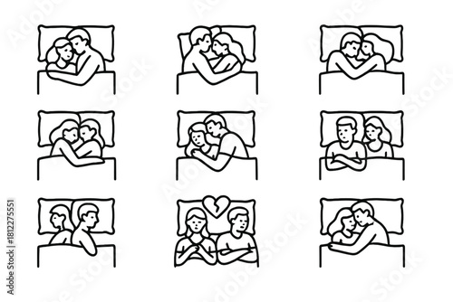 Couple sleeping positions and relationship dynamics showing intimacy and conflict