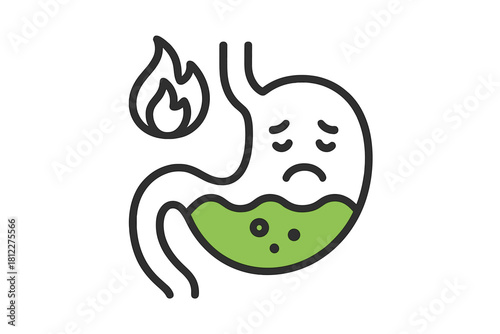 Human digestive system organ suffering from acid reflux and heartburn symptoms