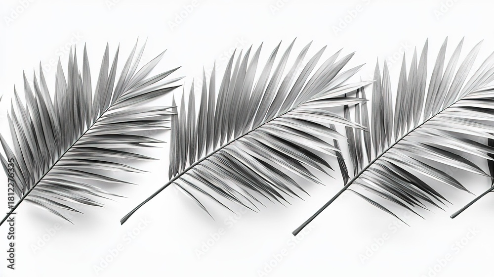 Obraz premium Monochrome Palm Leaves on White Background for Design and Decoration