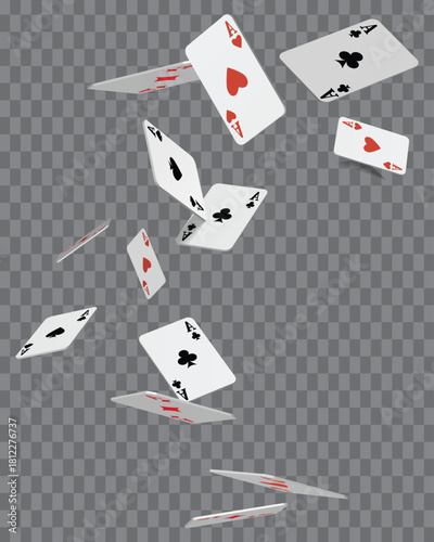 Falling aces playing cards, vector illustration, gambling concept