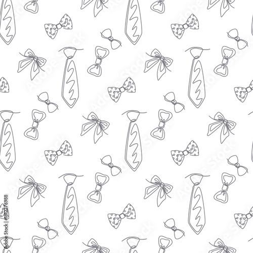 Outline neckties with bows seamless pattern. Hand drawn Fashion wallpaper, beauty background, fabric, textile, print, wrapping paper or package design. Editable Color.