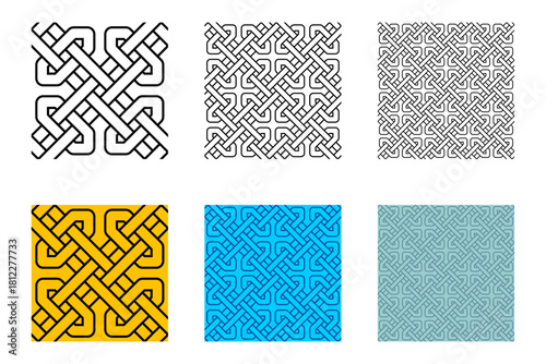 Interwoven Celtic Knot Seamless Pattern Decorative Ornament Vector Illustration Set