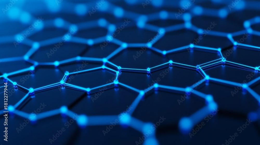 Obraz premium Abstract Blue Hexagon Network, Digital Connections, Network Structure Network Topology, Data Visualization