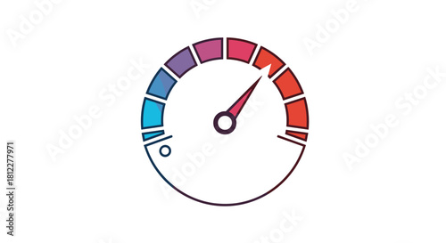 A colorful speedometer or performance gauge icon with the needle pointing to a high level indicating speed or progress.