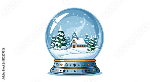 Enchanting winter wonderland scene nestled inside a charming snow globe, perfect for holiday greetings and festive designs that evoke winter magic