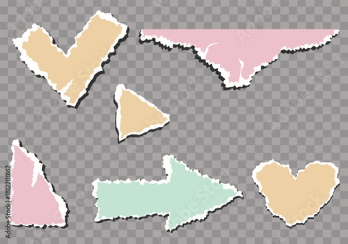Torn paper shapes collection with ripped edges and soft shadow