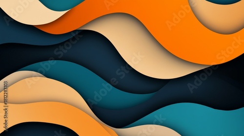 Abstract Wavy Layers Teal, Orange, Beige Design, Abstract Background, Wave Pattern Abstract art, layered design