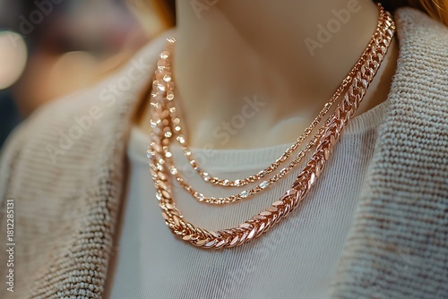 Wallpaper Mural Shiny gold necklace with layered chains high resolution picture Torontodigital.ca