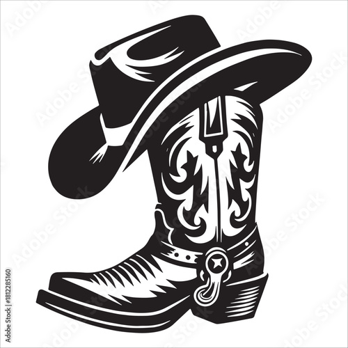 Western Cowboy Boot And Hat Icon Art