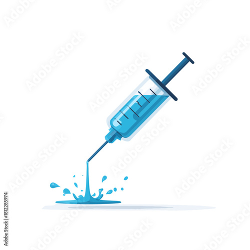 Medical Syringe Injecting Fluid with Blue Liquid Illustration