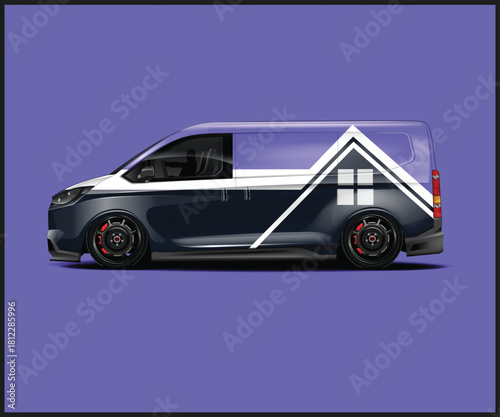 Modern van design with house graphic for real estate or moving company