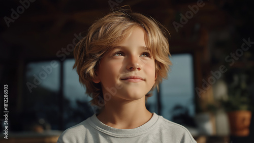 Handsome Blonde Boy Smiling in Warm Sunlight