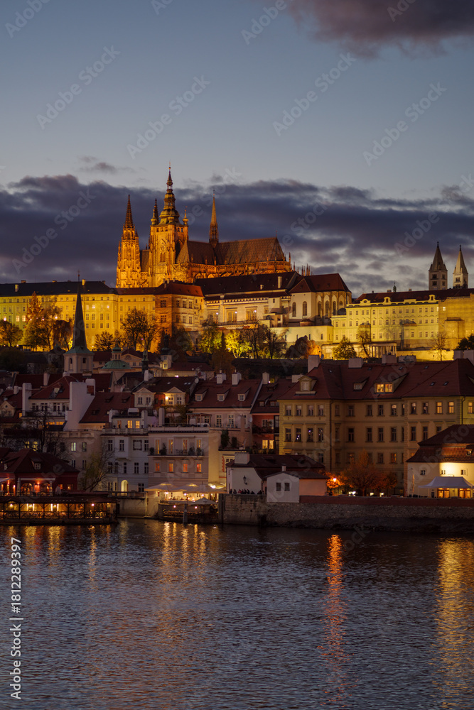 Fototapeta premium Mala Strana distric and Prague Castle over Vltava river, Prague Czech Republic