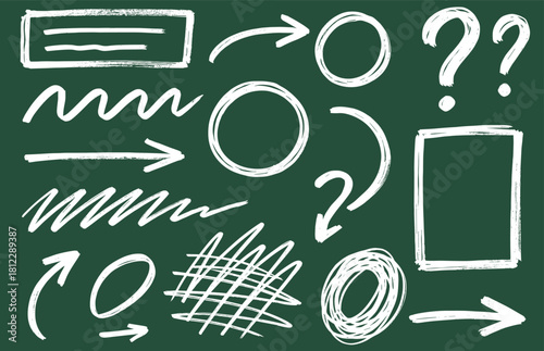 White chalk style strokes arranged on a deep green backdrop. Soft edges and smooth proportions provide refined drawing quality