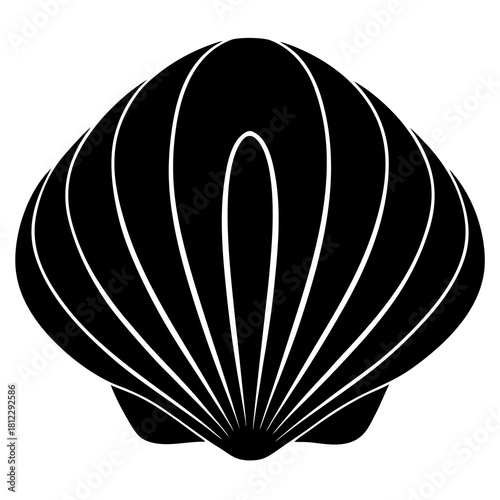 Black 3d Silhouette of a Clam Shell black and white