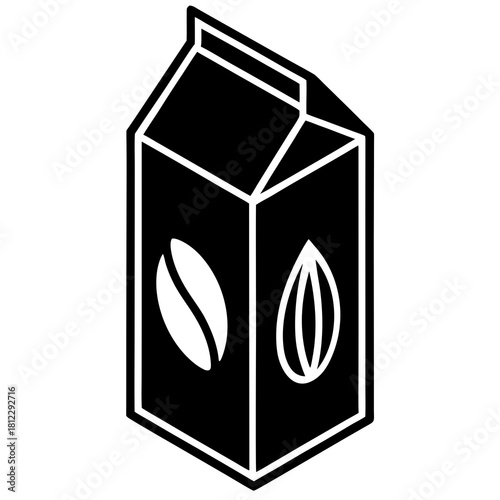 Black and white 3d almond milk carton icon beverage packaging