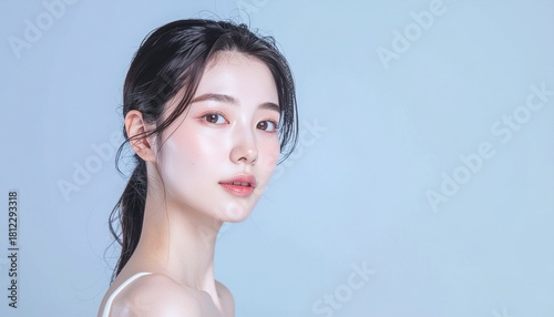 日本人, 超リアル, 美しい若い女性, 顔クローズアップ, 欠点のない肌, 輝く肌質, ナチュラルメイク, 柔らかなライティング, 美容CM風, シネマティック, カメラ目線, 高解像度, Japanese, ultra-realistic, beautiful young woman, face close-up, flawless skin, glowing complexion	
