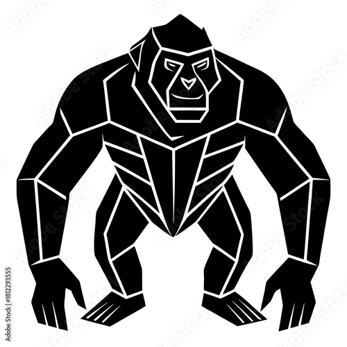 Black geometric orangutan silhouette on white background 1