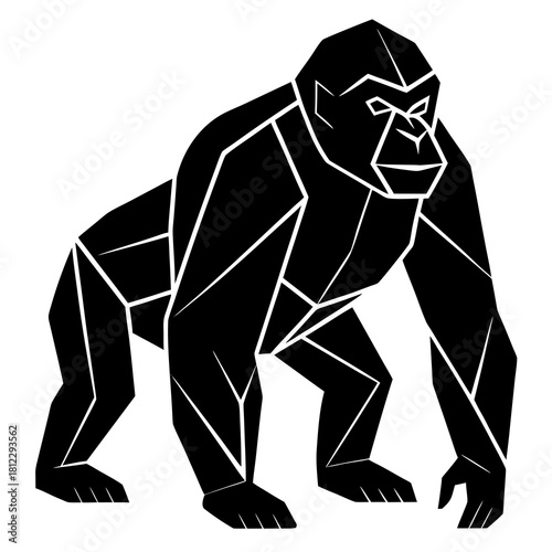 Black geometric orangutan silhouette on white background 2