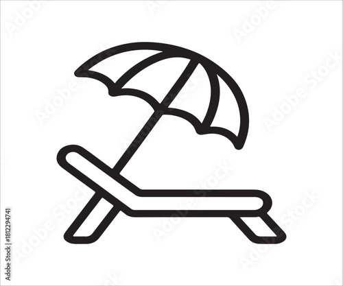 Beach chair with umbrella minimalist outline for summer vacation relaxation