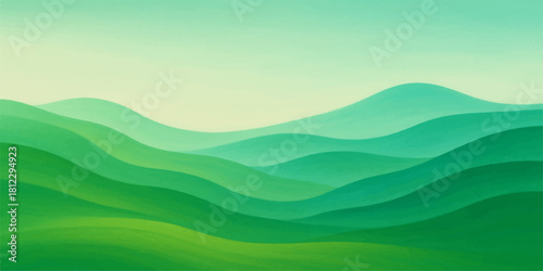 Rolling green hills landscape with gradient sky and minimalist design