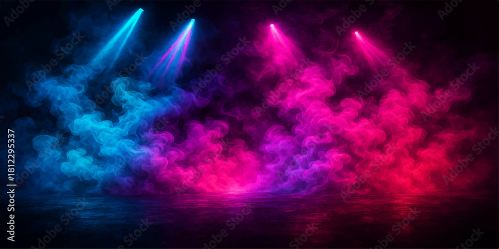 Fototapeta premium Colorful stage lighting with smoke and fog creating a dramatic effect