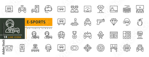 Minimalist  E-sport line icons set with editable stroke. thin linear illustration.