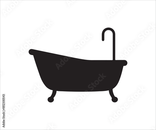 Elegant bathtub silhouette isolated on white background for bathroom design