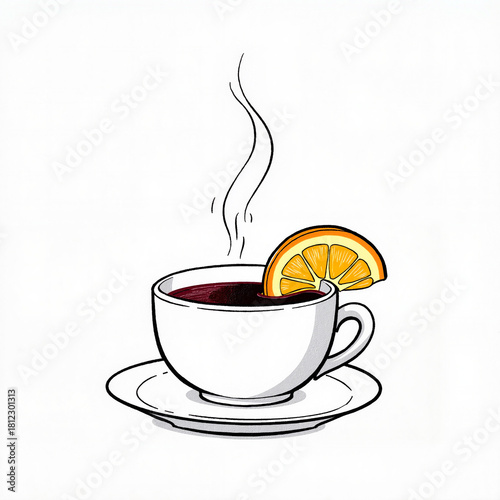 Steaming mulled wine with orange garnish, cozy winter treat, isolated