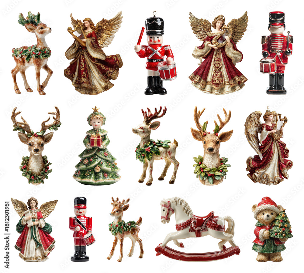 Obraz premium PNG Festive figurines evoke holiday spirit, element set on transparent background