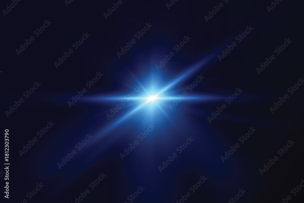 Fototapeta premium Light effect blue glowing light. Solar flare. Glow effect. Starburst with shimmering sparkles. 
