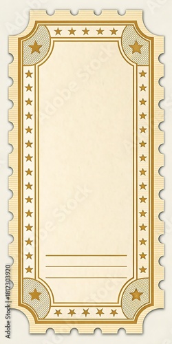 Vintage blank ticket stub or raffle coupon template with decorative border featuring stars and scalloped edge, perfect for event admission or vintage design project copy space