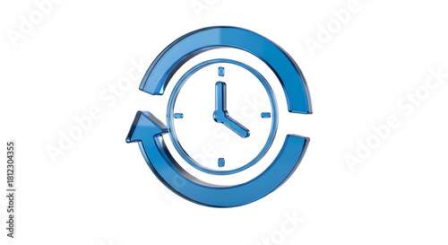 Free Download Title: 3D Blue Glass Time Management and Refresh Icon, Productivity and Update Concept
 - GFXLoad