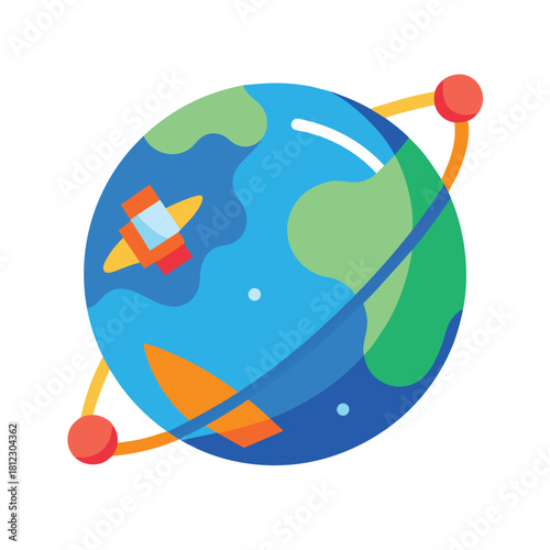 Colorful Earth Satellite Orbit Vector Icon