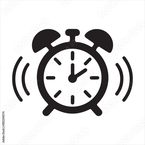 Ringing alarm clock icon signifying time wake up and reminders in black and white