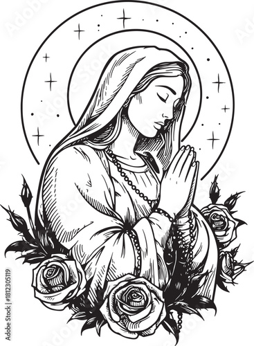 Our lady of guadalupe with roses isolated on