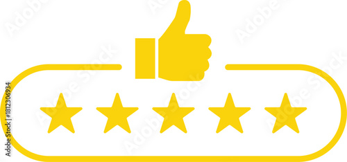Five-Star Rating and Thumbs Up Icon for Excellent Customer Review and Quality Service Feedback