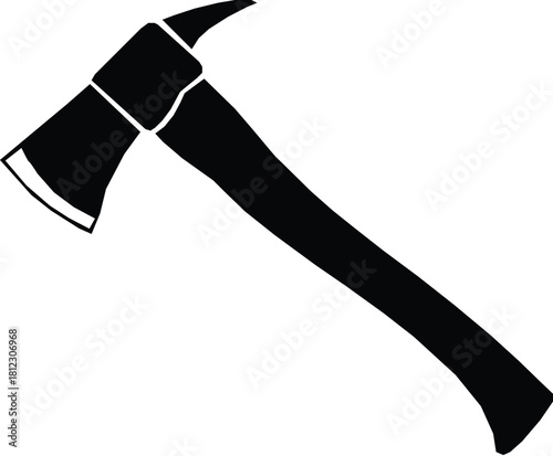 A simple black and white illustration of a firefighter s axe . Silhouette axe art vector.