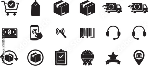 Online shopping and delivery icons for web design