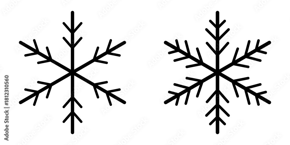 Obraz premium Vector line icon. Vector illustration of snowflakes icon set on transparent background. Vector art of collection of snowflake icons icon on. Collection of different form snowflakes vector icon.