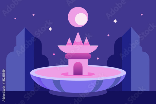 Grand Rose Quartz Fountain in a Serene Garden