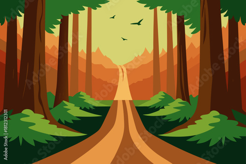 Serene Redwood Forest Pathway Surrounded By Giants