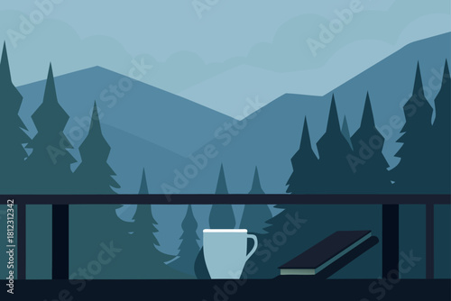 Misty Forest Balcony View With Quiet Morning Air