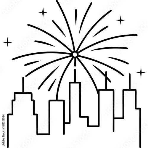 black fireworks over city skyline clip art preview