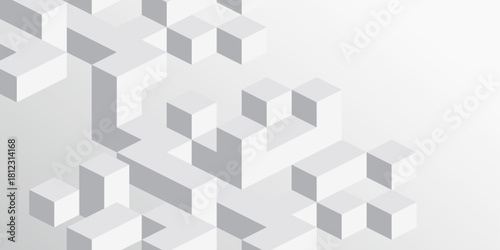 Isometric cubes. Linear geometric drawing. Abstract white background from cubes and lines. Vector illustration.