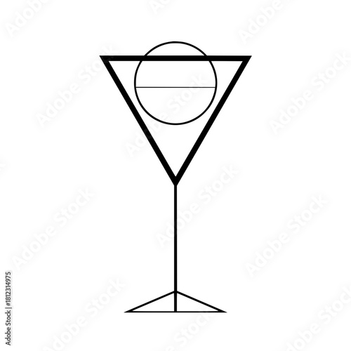 Martini glass with olive isolated on, a classic cocktail