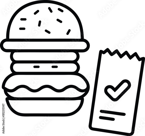 Order ticket burger sketch shown in clean restaurant themed vector style Line Art Vector illustration