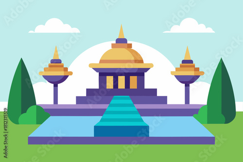 Perfectly Symmetrical Temple Garden with Sacred Calm