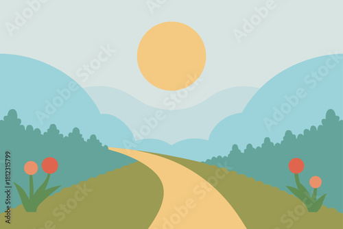 Morning Sun Piercing Mist On Forest Trail Scene