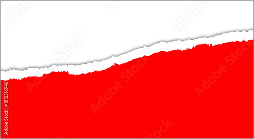 Ripped red paper texture background with torn edges on white surface with copy space for text suitable for sale banner and holiday promotion design